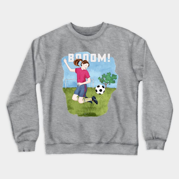 Booom! Girl playing soccer Crewneck Sweatshirt by SW10 - Soccer Art